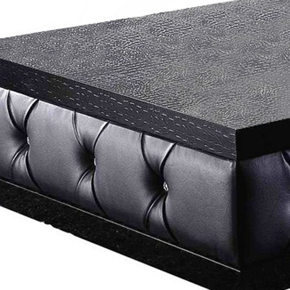 Black Leatherette Coffee Table w/ Crystals