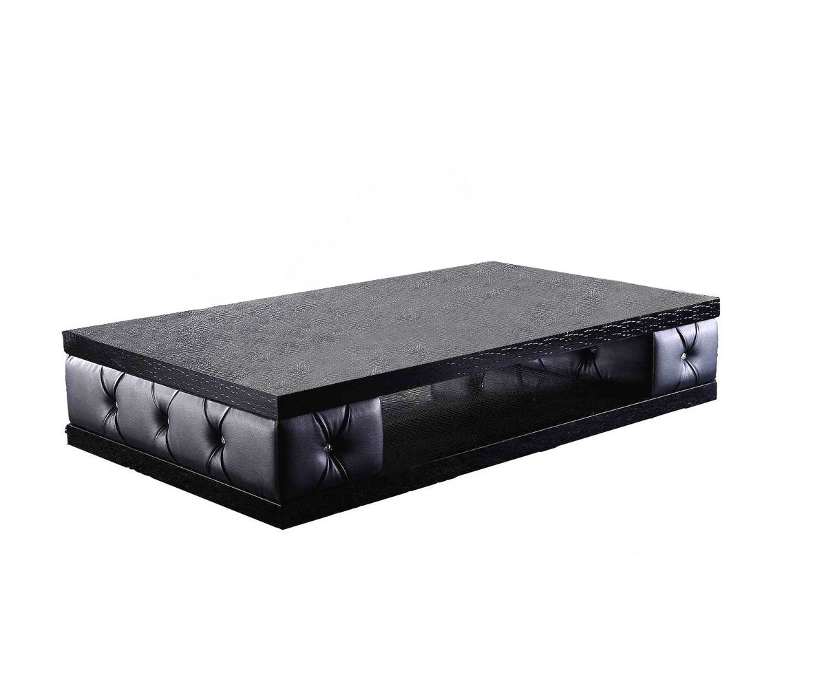 Black Leatherette Coffee Table w/ Crystals
