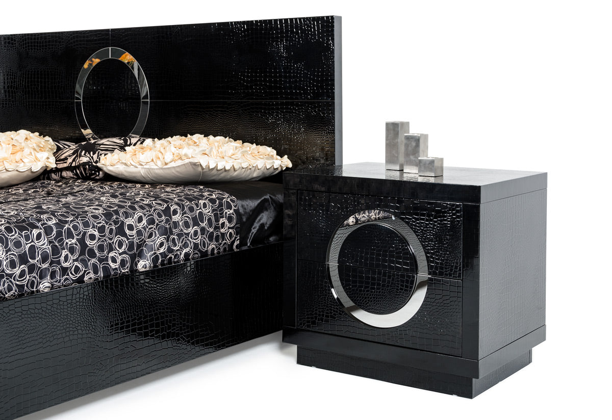 Black Lacquer Faux Crocodile Nightstand