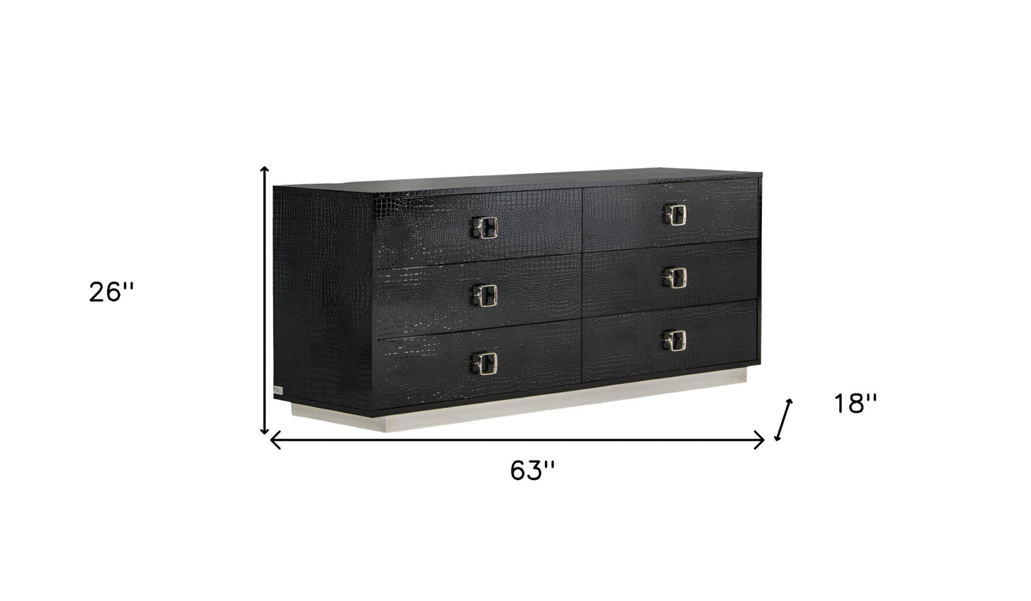 Black Wood Six Drawer Double Dresser image 5