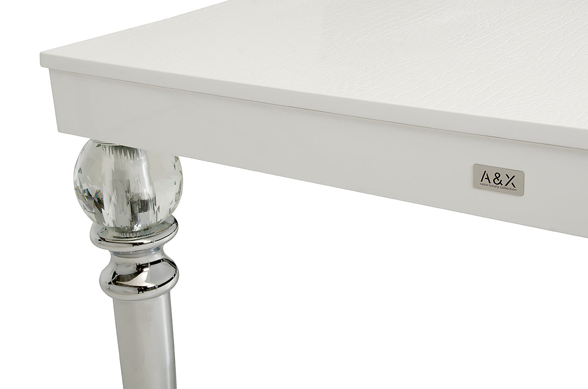 White Crocodile Dining Table With Crystal Clear Legs