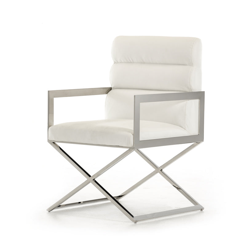 White & Silver Faux Leather Dining Chair