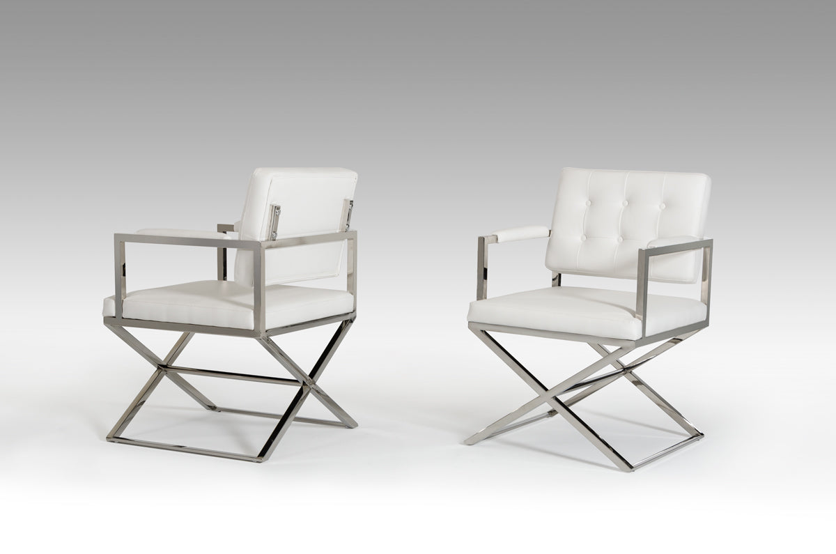 Tufted White & Silver Faux Leather Dining Chair