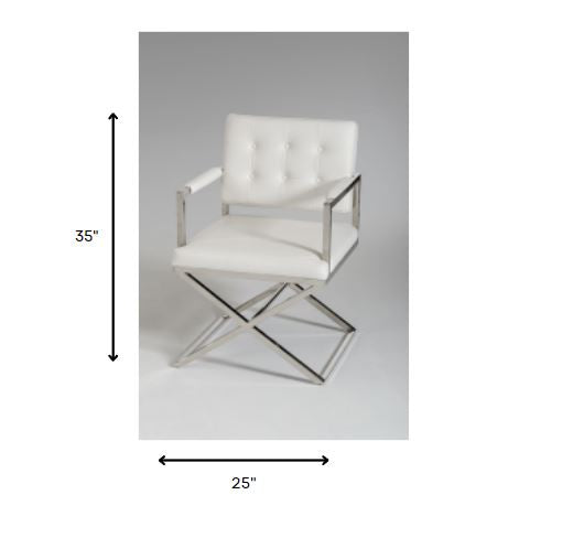 Tufted White & Silver Faux Leather Dining Chair