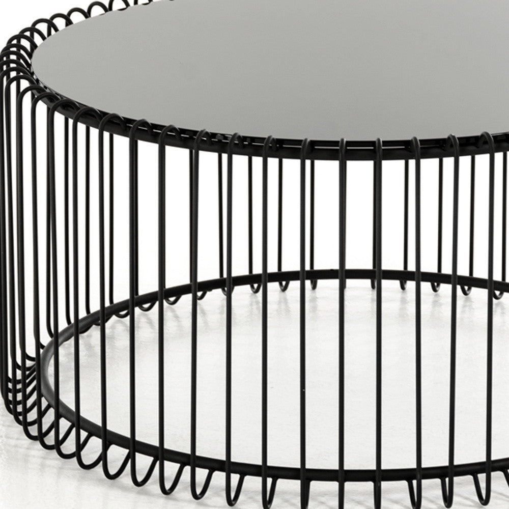 Black Metal & Glass Round Coffee Table