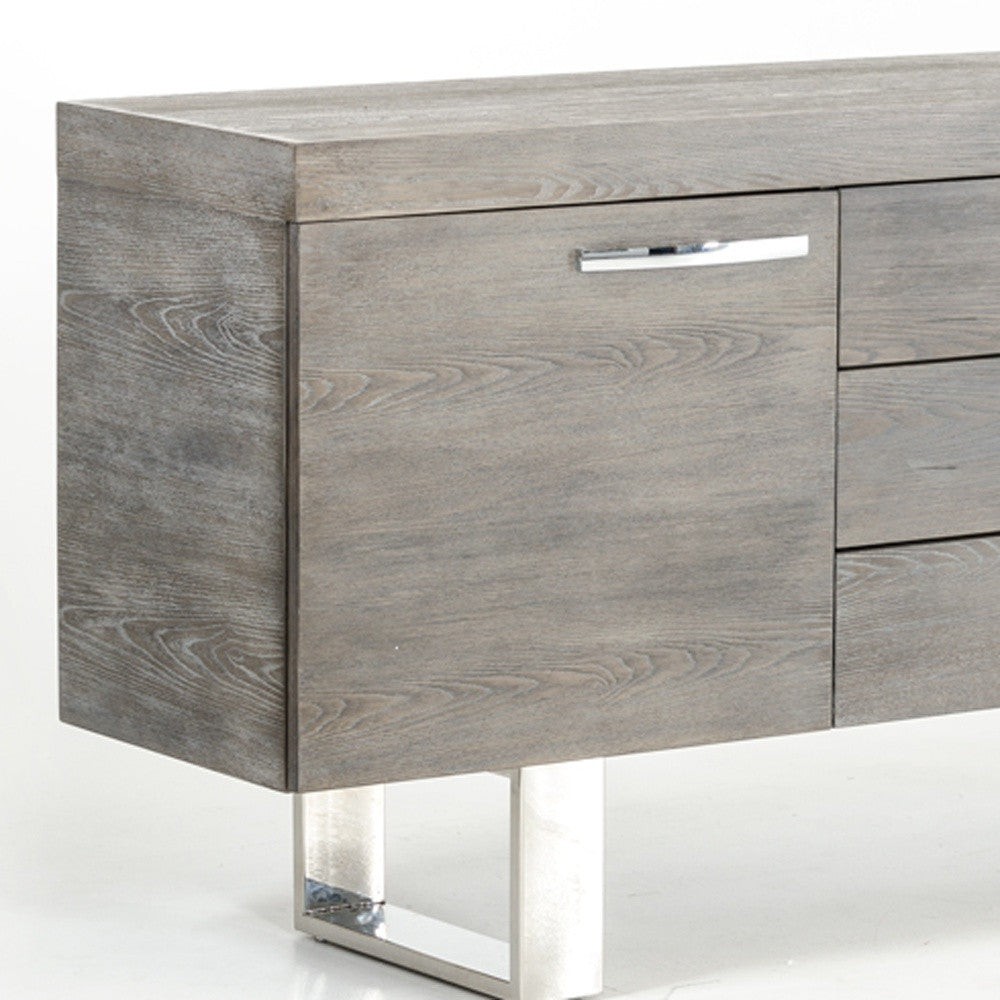 Grey Veneer & Steel Sideboard w/ 3 Drawers & 2 Doors