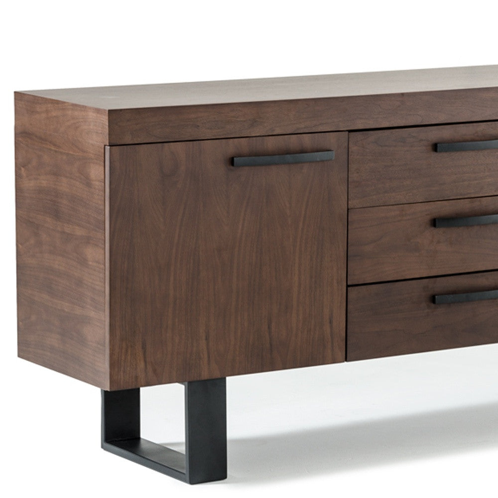 Walnut Veneer & Steel Sideboard w/ 3 Drawers & 2 Doors