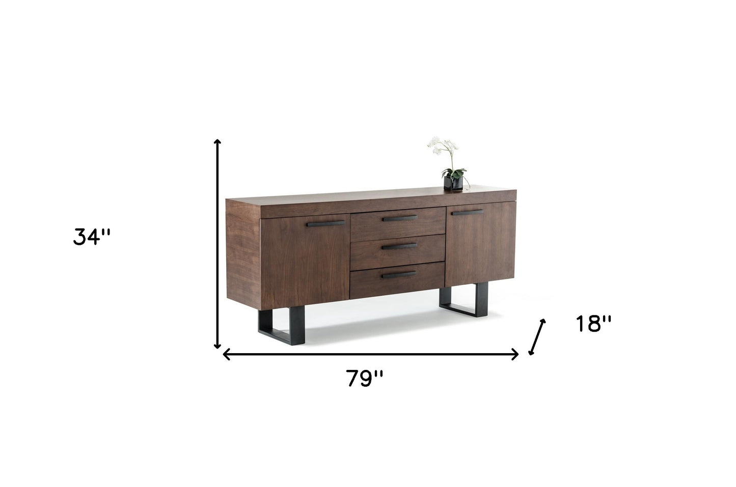 Walnut Veneer & Steel Sideboard w/ 3 Drawers & 2 Doors