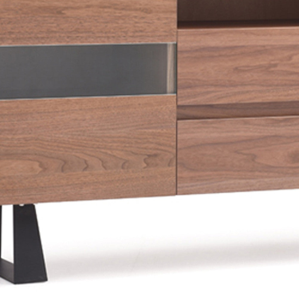 Walnut Veneer Metal & Glass Sideboard