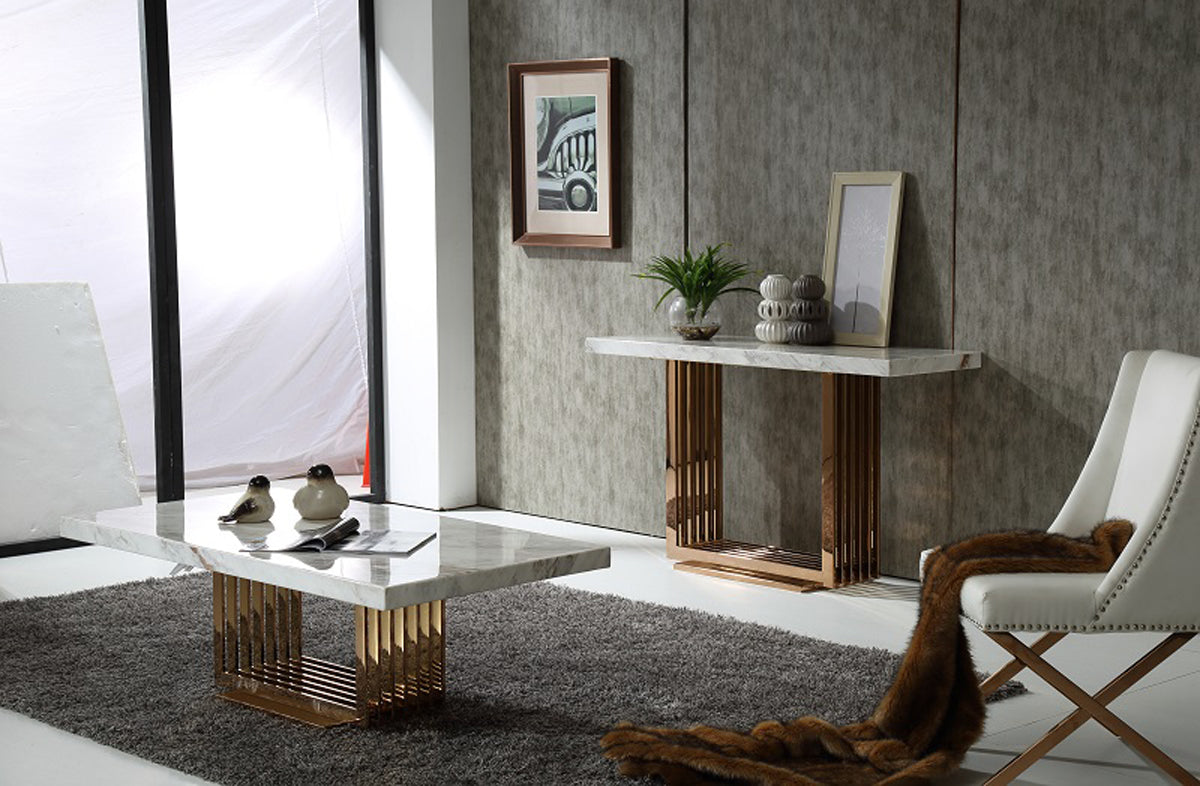 Rosegold Marble & Metal Console Table