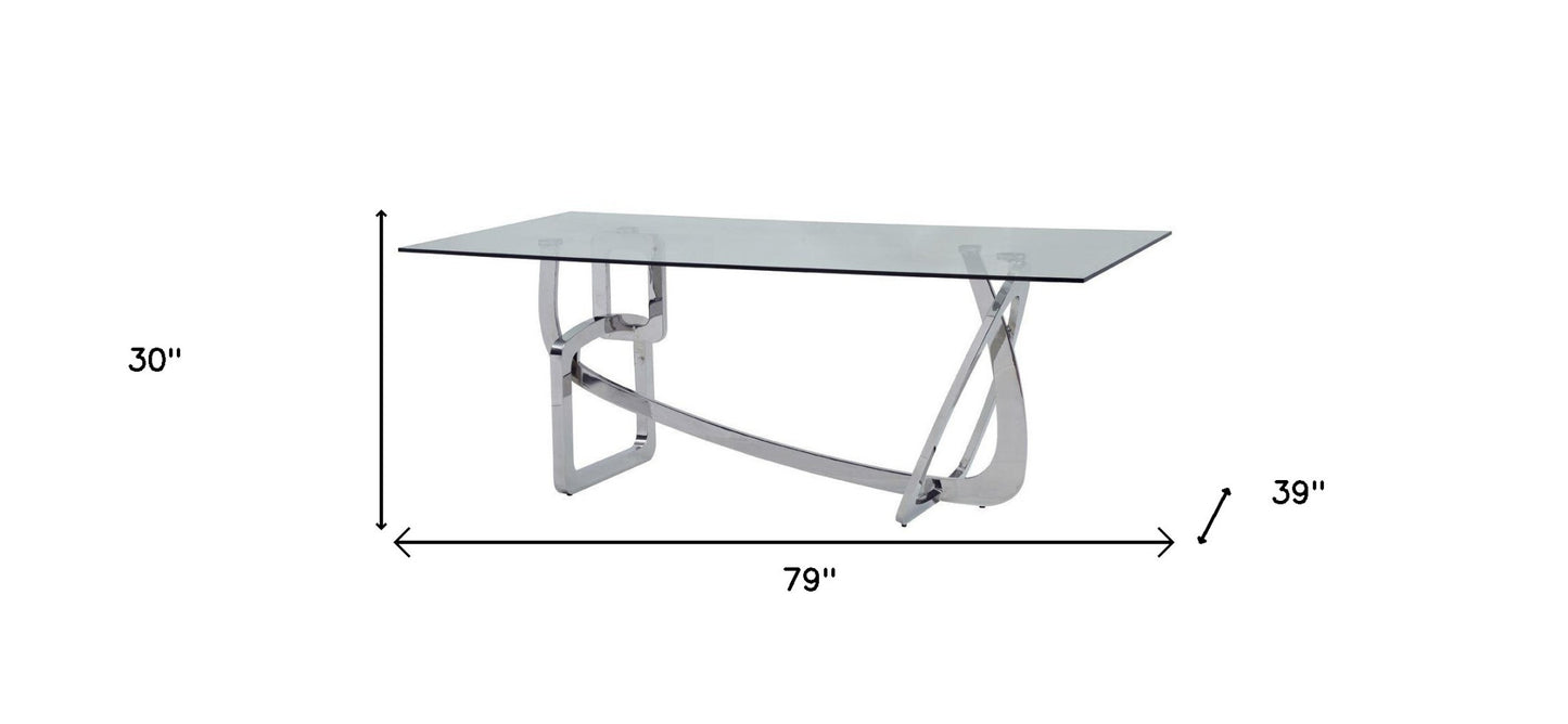 Clear And Silver Glass And Stainless Steel Trestle Base Dining Table