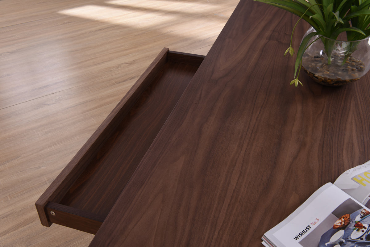Walnut Veneer And Antique Brass Dining Table