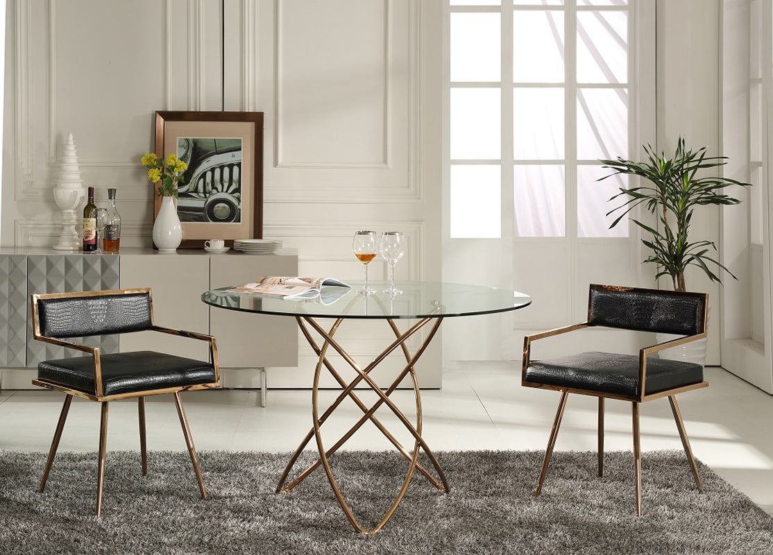 Rosegold Stainless Steel And Glass Dining Table