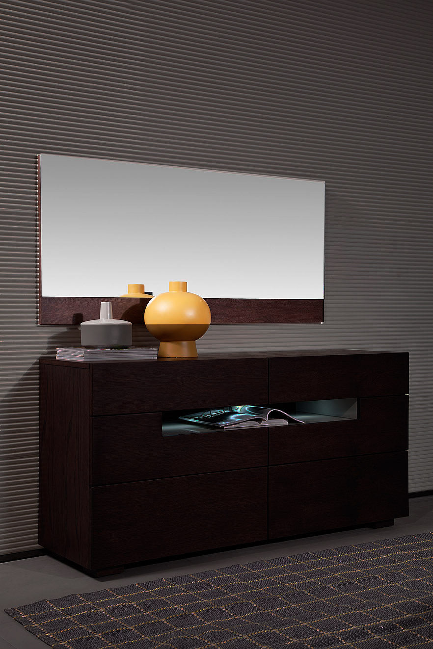 Brown Oak Veneer And Glass Mirror