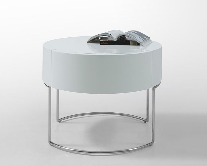 White Lacquer Round Nightstand