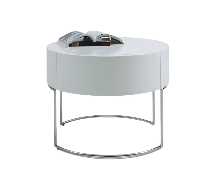 White Lacquer Round Nightstand