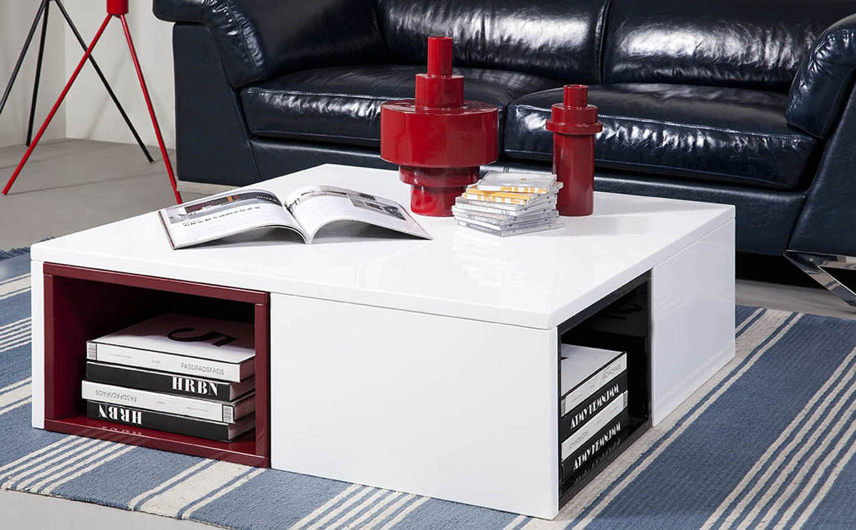 White Coffee Table w/ Colored Stools