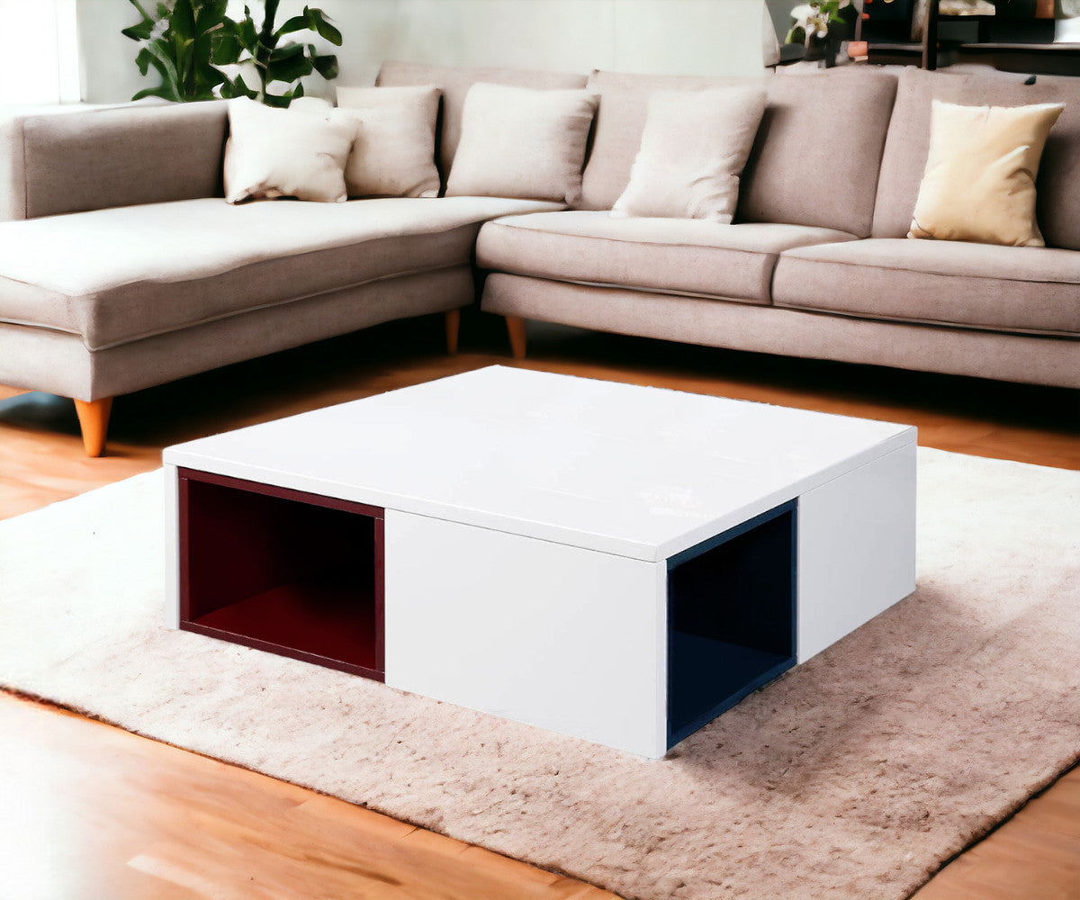 White Coffee Table w/ Colored Stools