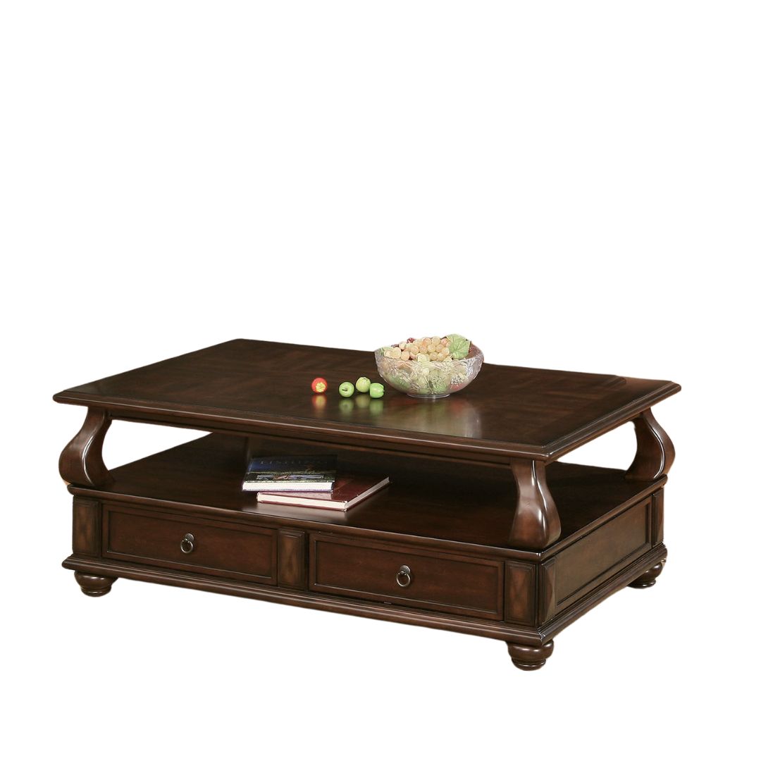 Dark Brown Solid Wood Coffee Table w/ 2 Drawers