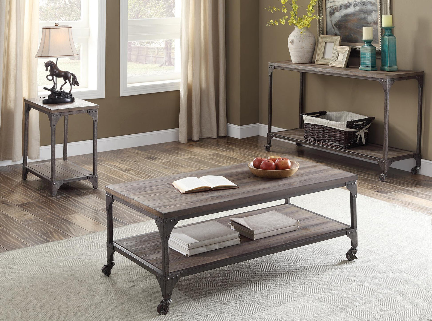 Weathered Oak & Antique Silver Coffee Table