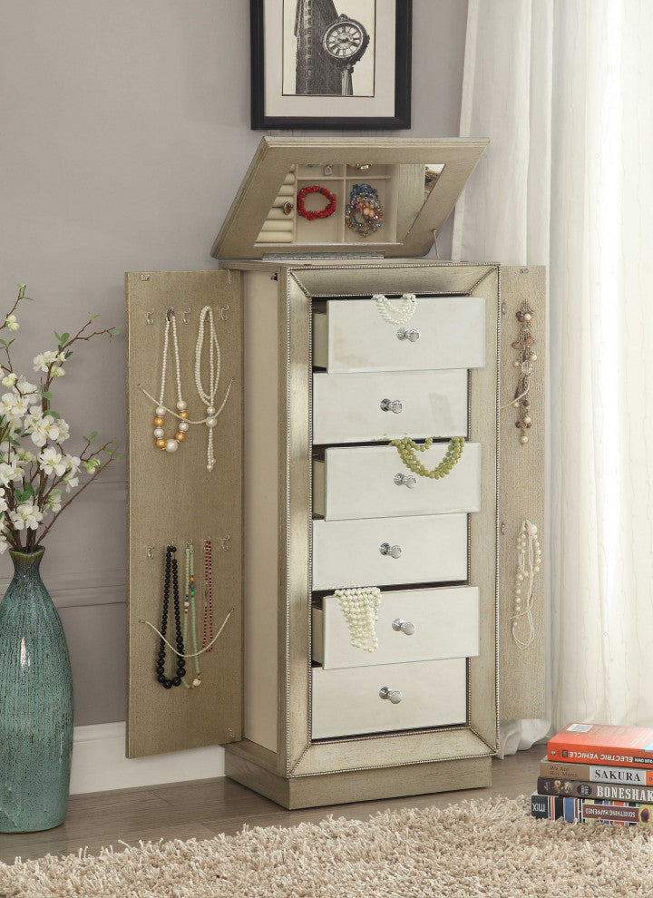 Antiqued Gold Six Drawer Jewelry Armoire
