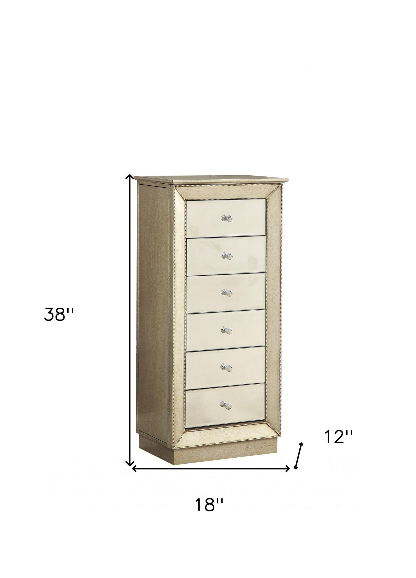 Antiqued Gold Six Drawer Jewelry Armoire