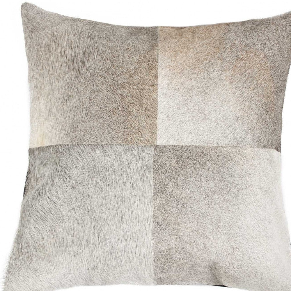 Gray Geometric Color Block Cowhide Pillow