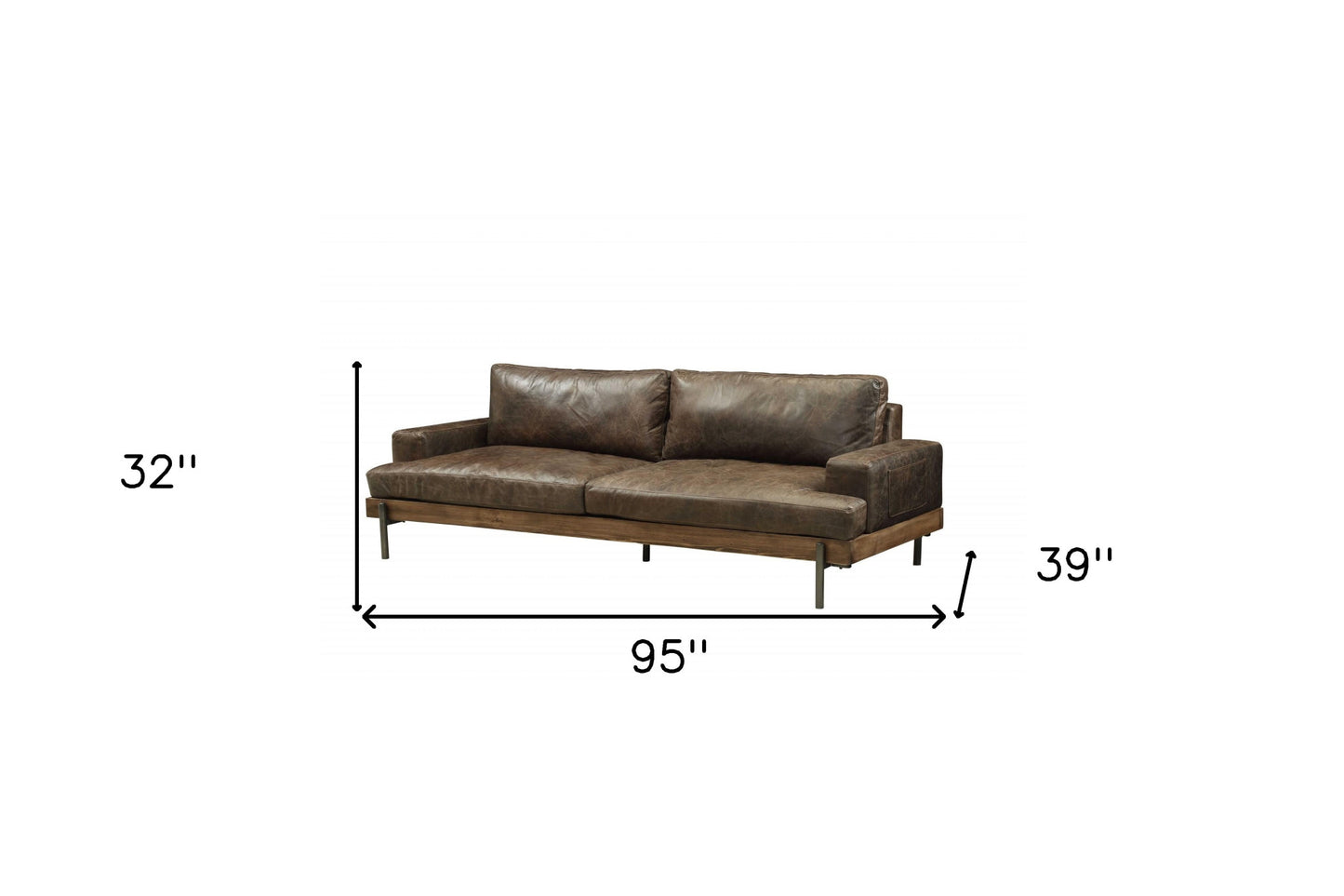 Chocolate Top Grain Leather Sofa With Black Legs
