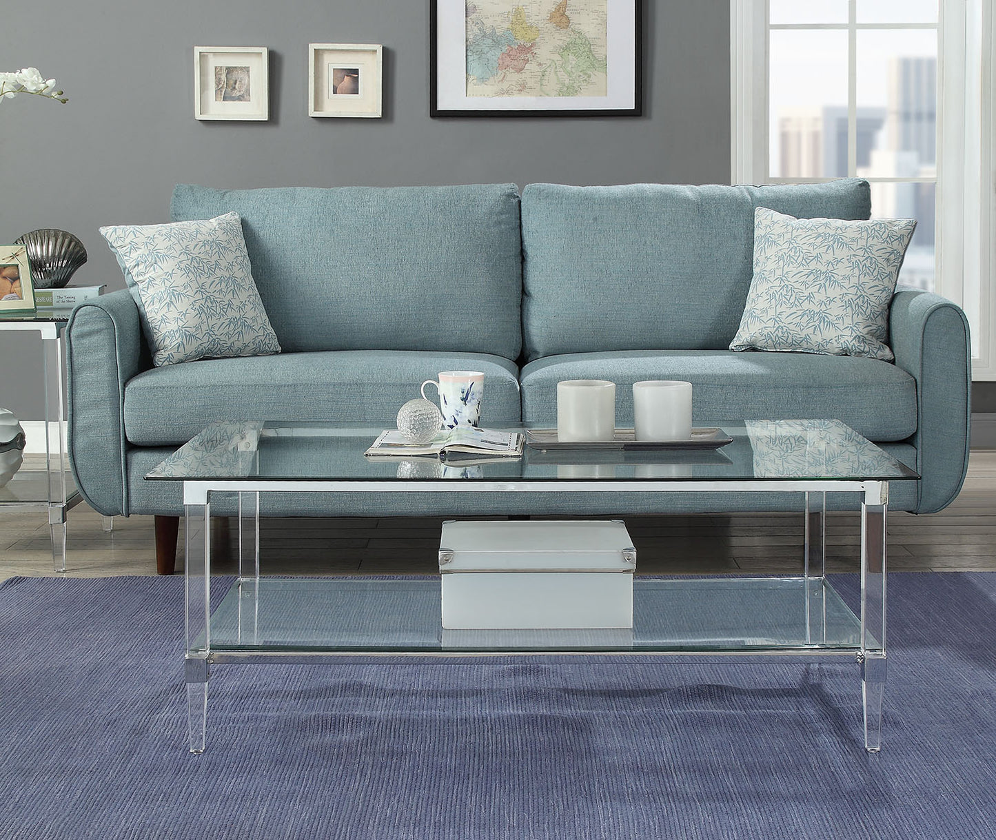 Clear Acrylic Chrome & Clear Glass Coffee Table