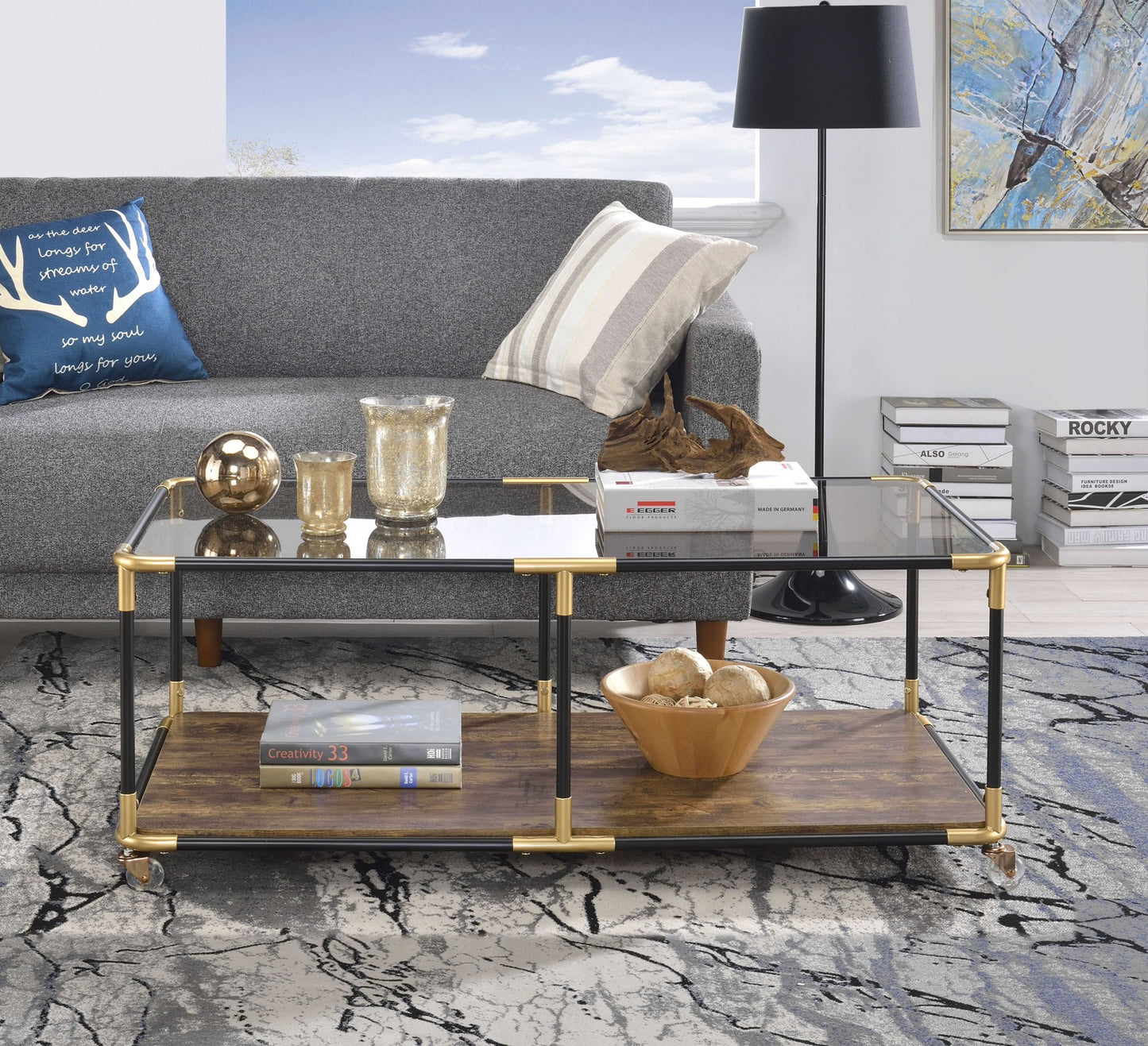Black Gold & Smoky Glass Coffee Table