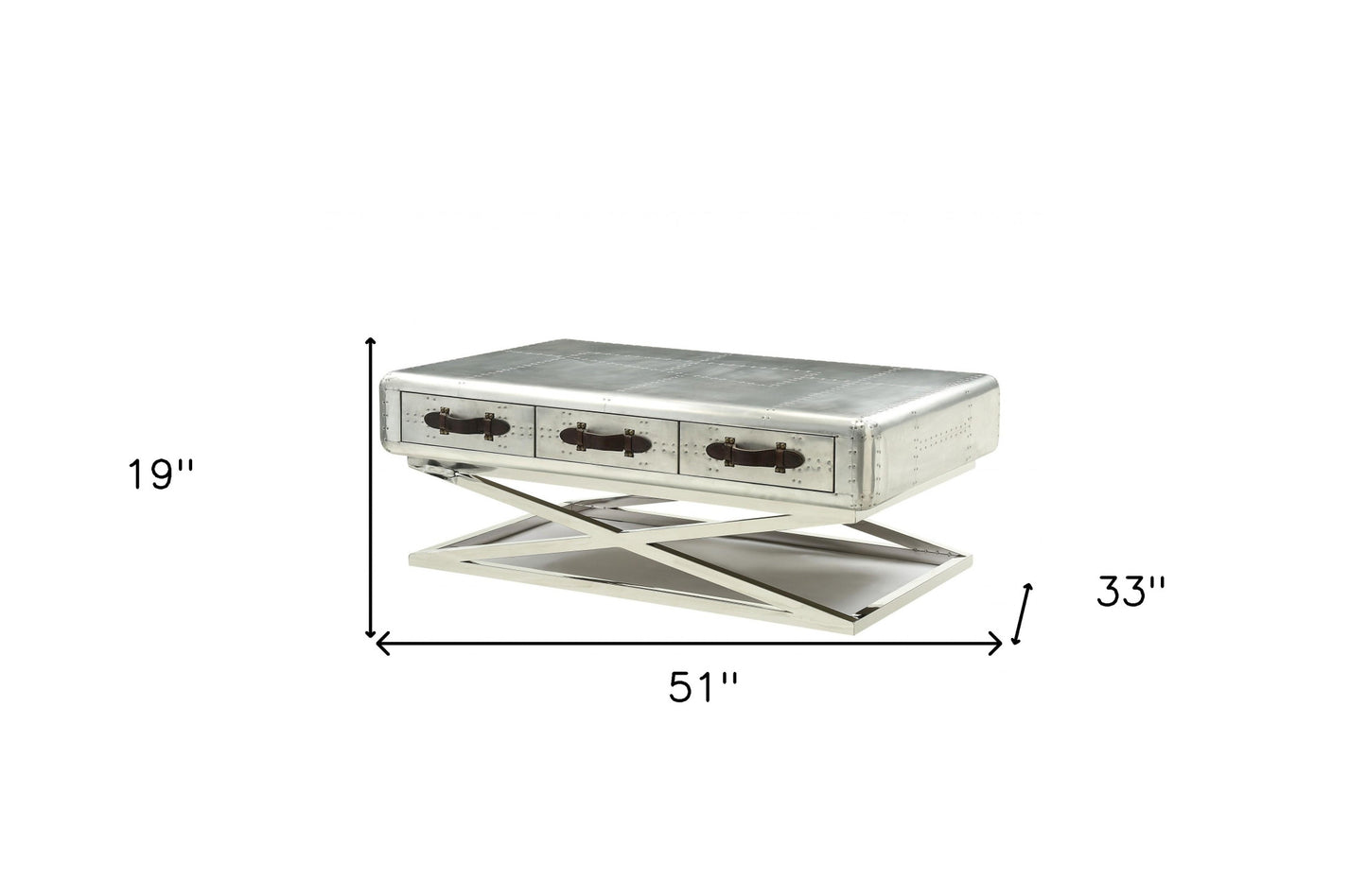 Silver Aluminum Coffee Table w/ 3 Drawers