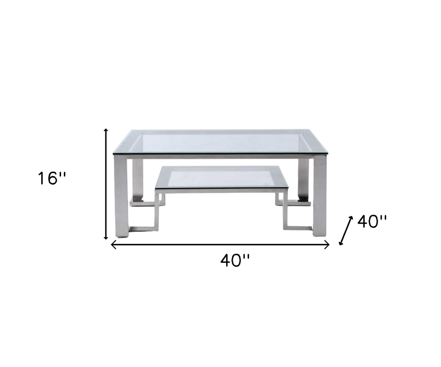Square Clear Glass Coffee Table w/ Stainless Steel Base