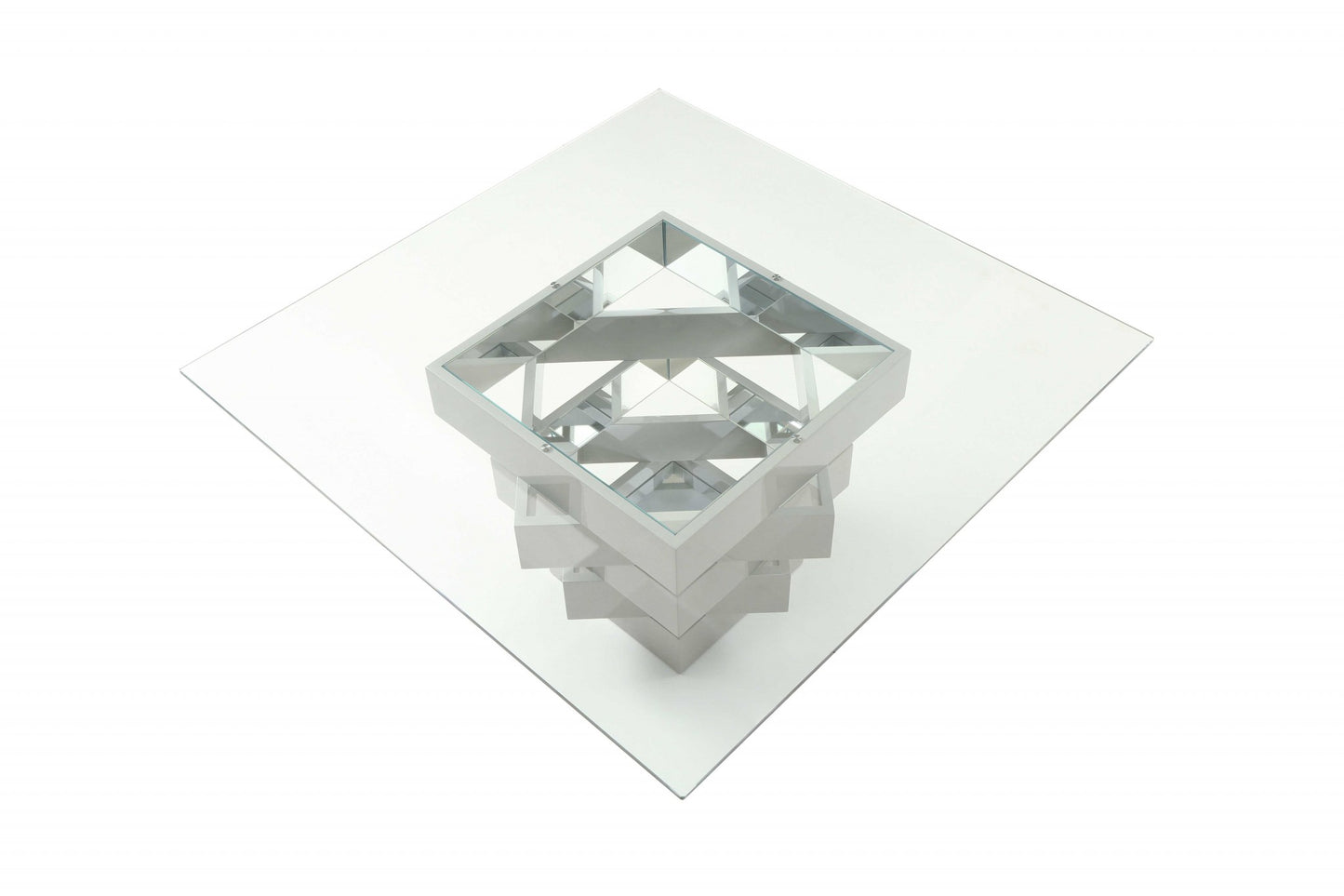 Clear And Gray Square Glass And Solid Wood Pedestal Base Dining Table