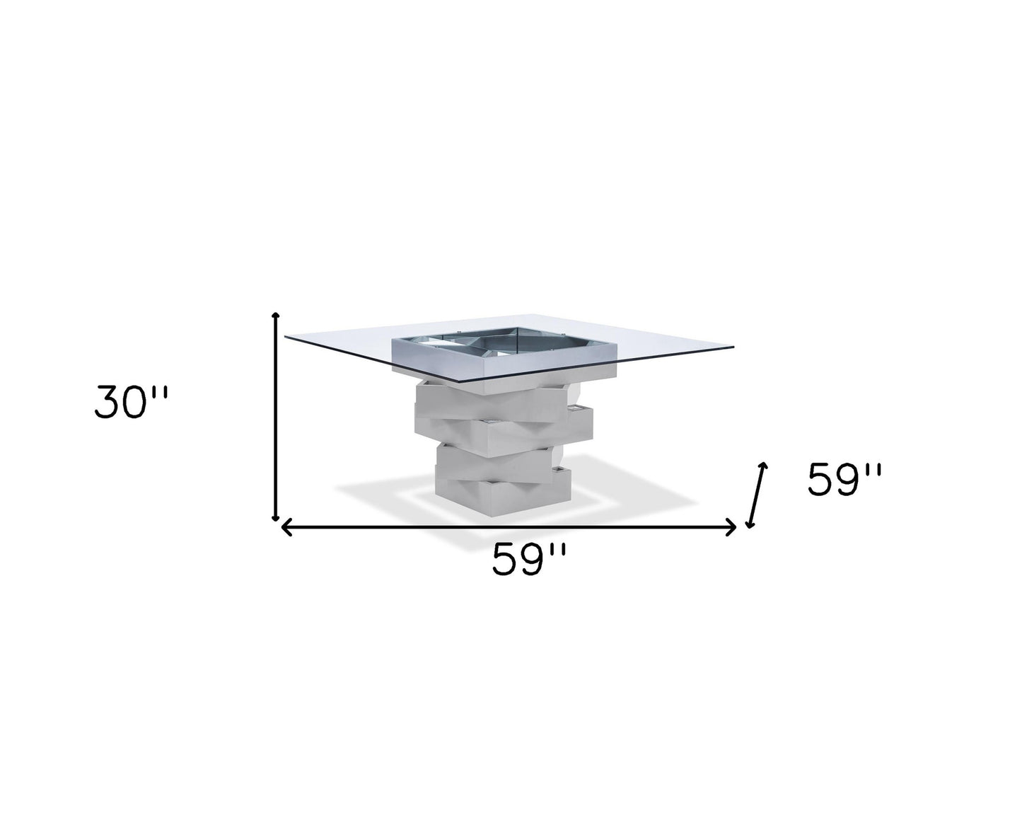 Clear And Gray Square Glass And Solid Wood Pedestal Base Dining Table