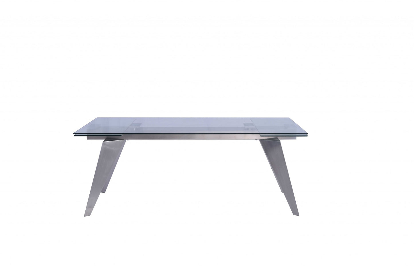Clear and Silver Glass and Stainless Steel Self-Storing Leaf Dining Table
