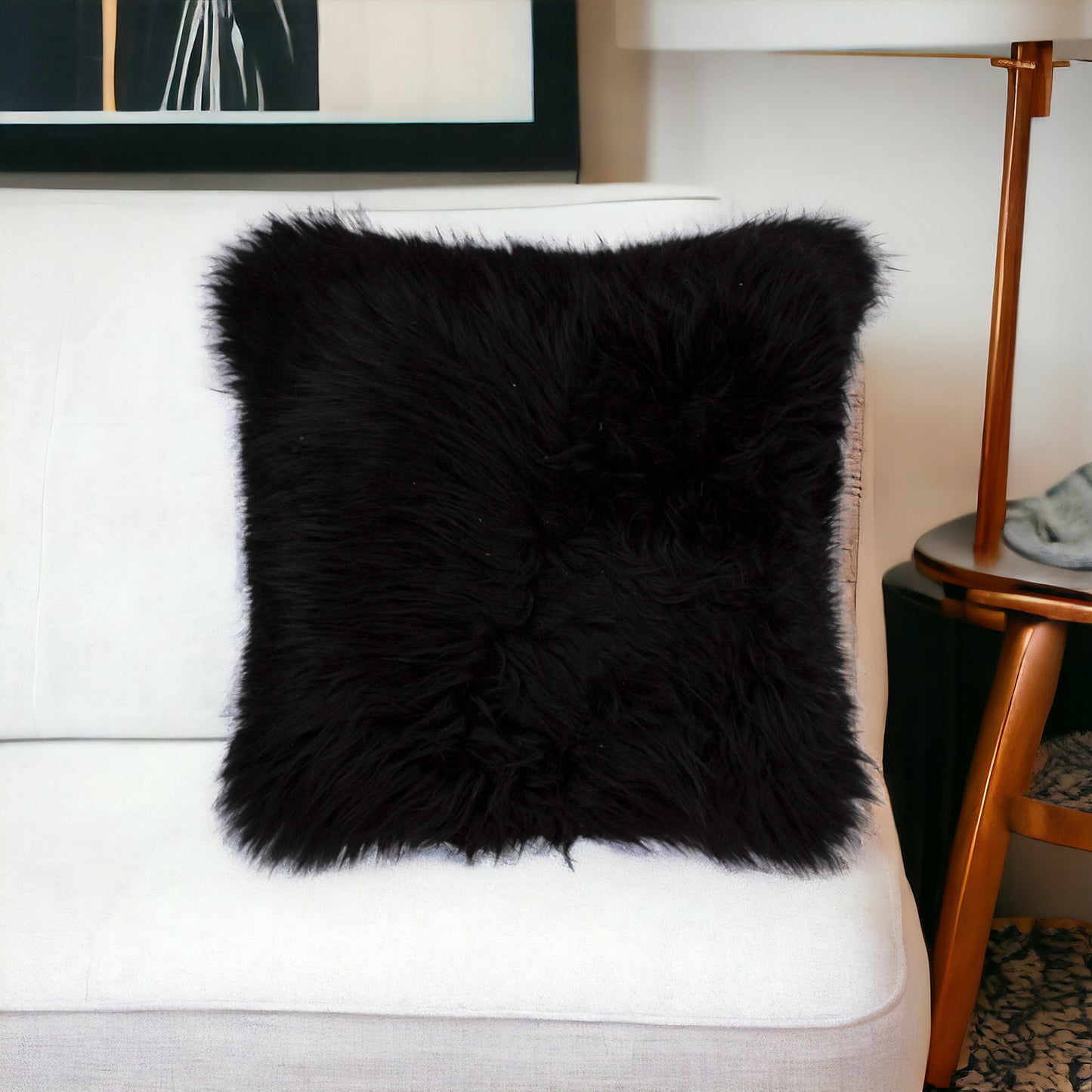 Black Sheepskin Pillow