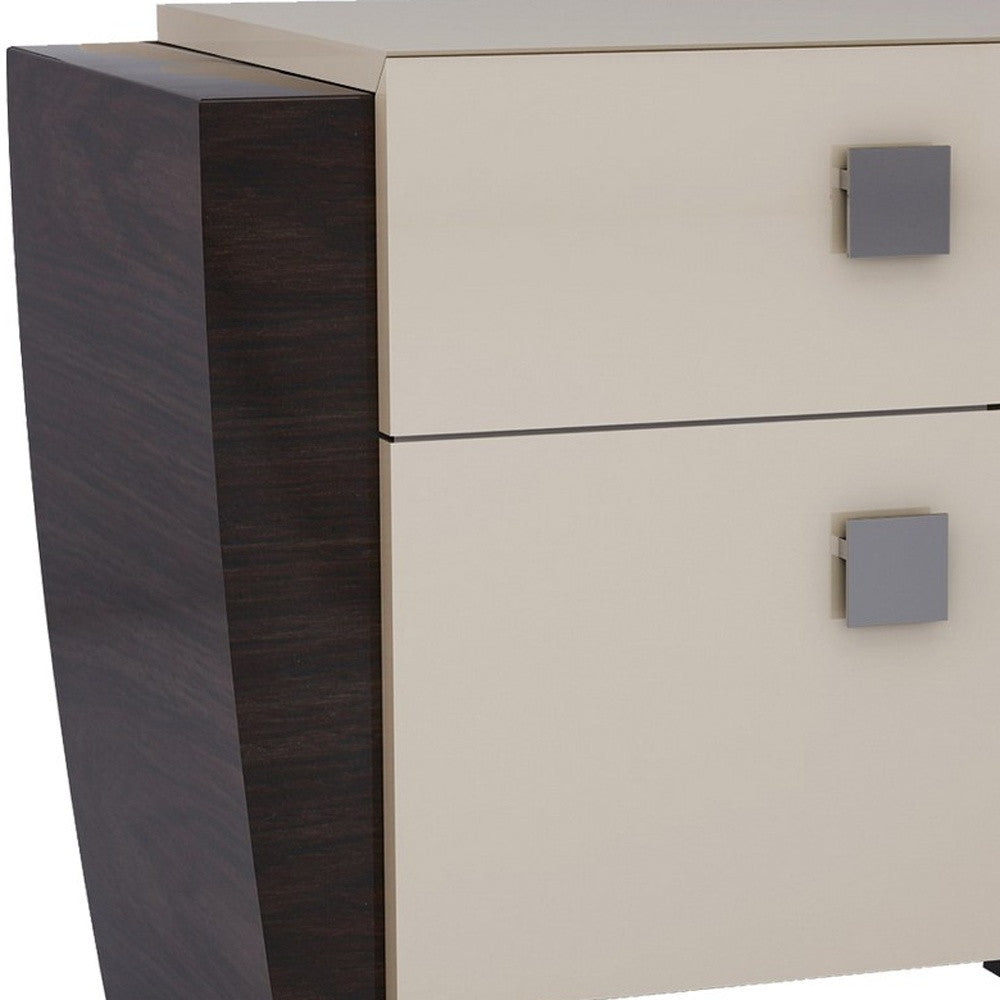 Beige & Dark Brown 2 Drawer Nightstand