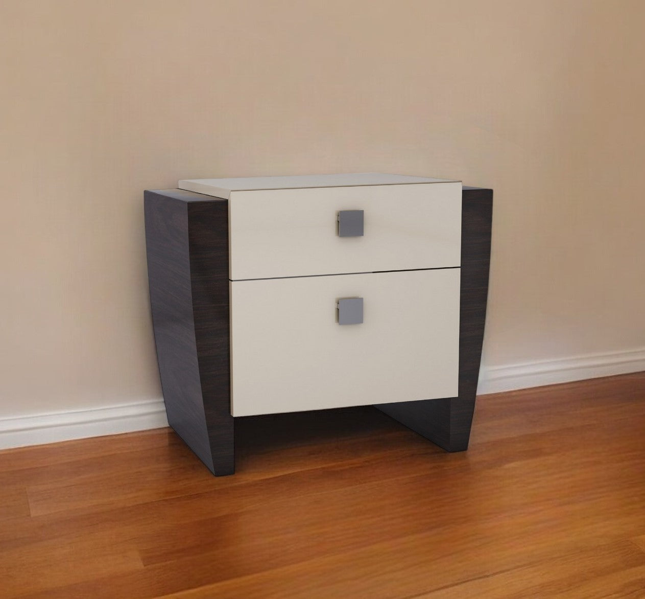 Beige & Dark Brown 2 Drawer Nightstand