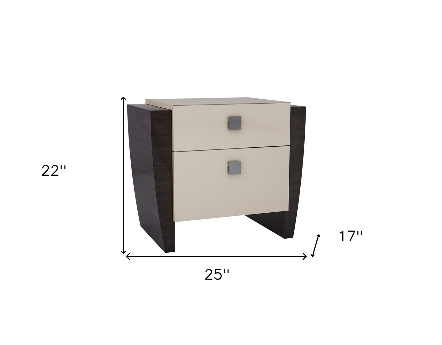 Beige & Dark Brown 2 Drawer Nightstand
