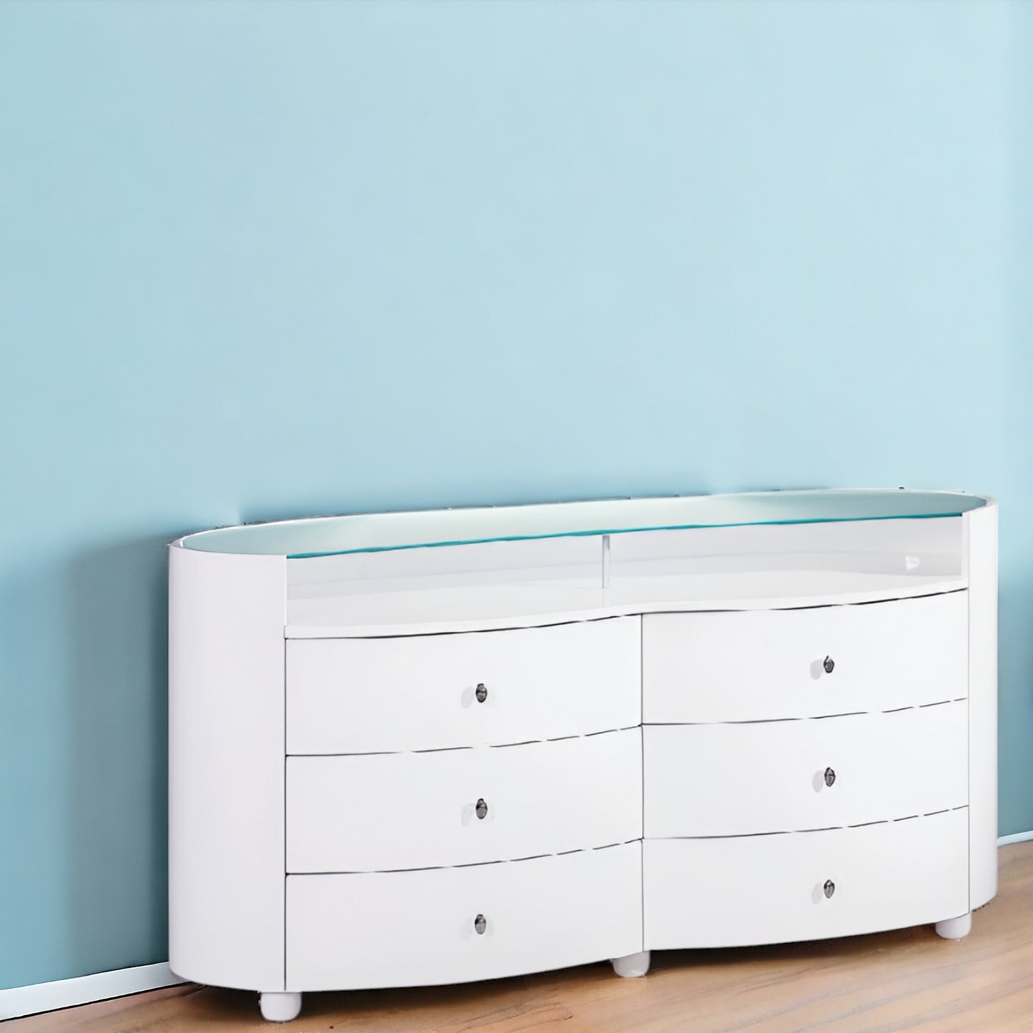 Gray Solid Wood 6-Drawer Chest