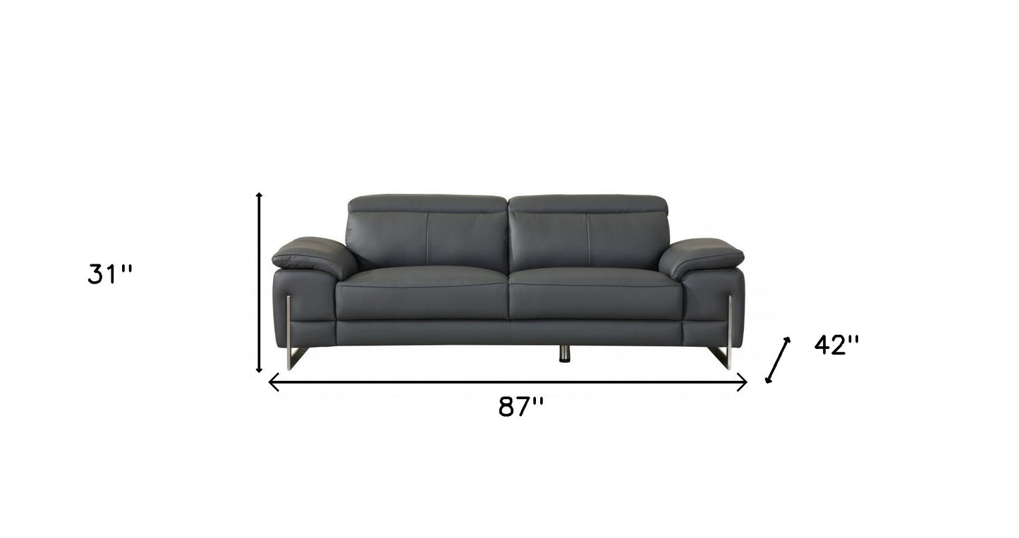 Dark Gray Italian Leather Sofa