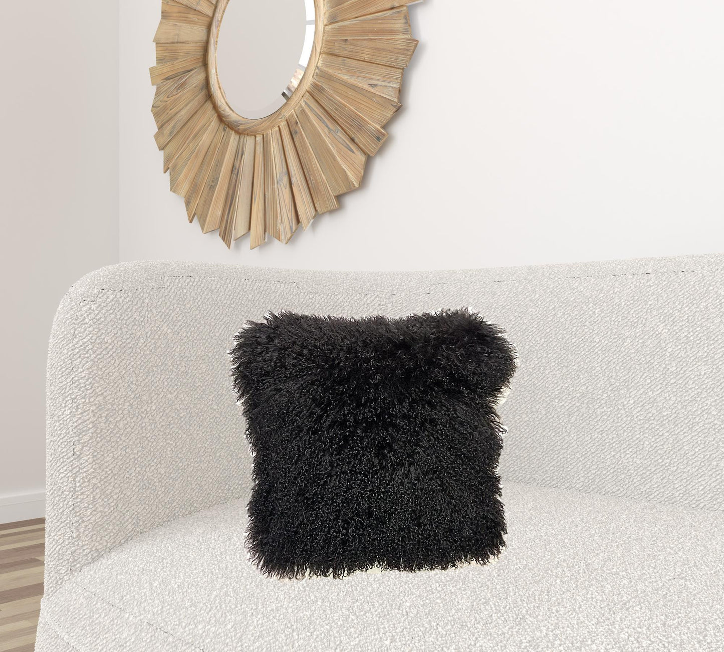 Black Genuine Tibetan Lamb Fur Pillow w/ Microsuede Backing