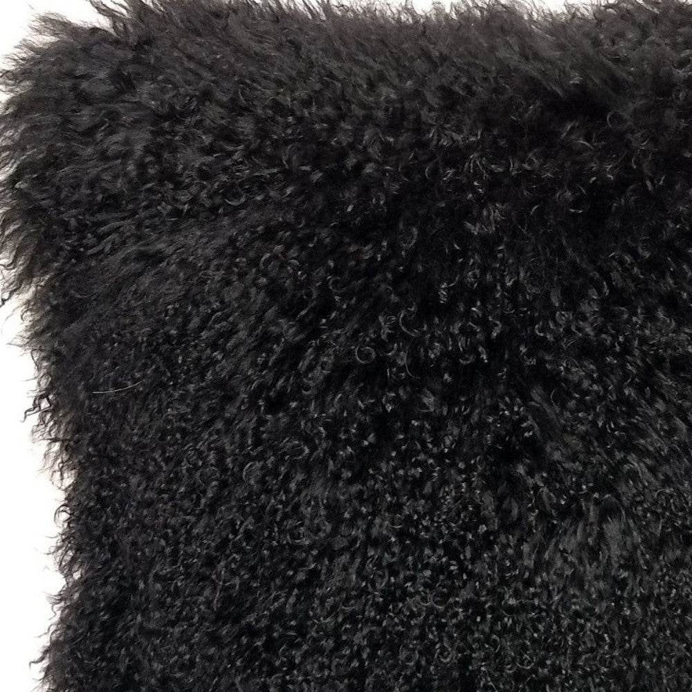 Black Genuine Tibetan Lamb Fur Pillow w/ Microsuede Backing