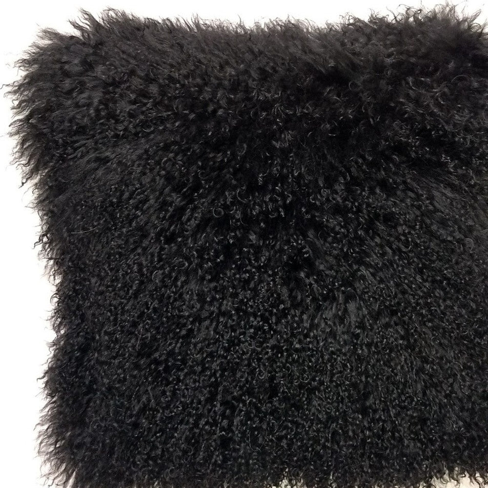 Black Genuine Tibetan Lamb Fur Pillow w/ Microsuede Backing