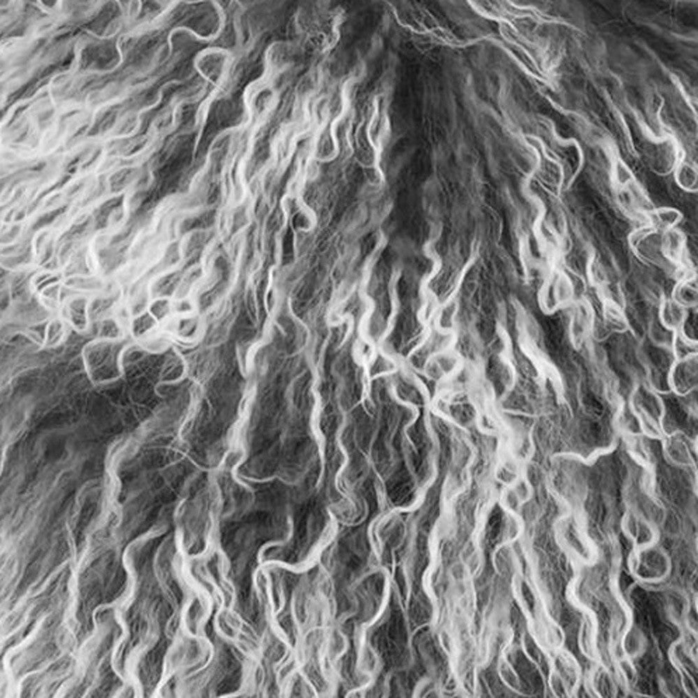 Grey Genuine Tibetan Lamb Fur Pillow w/ Microsuede Backing