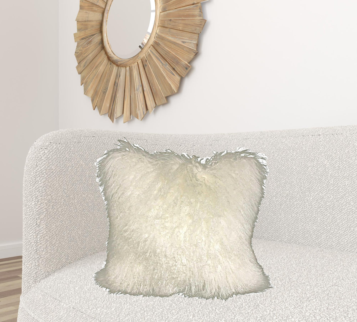 Creamy Genuine Tibetan Lamb Fur Pillow w/ Microsuede Backing