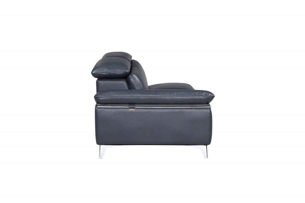 Navy Blue Italian Leather L Shaped 2 Piece Sectional