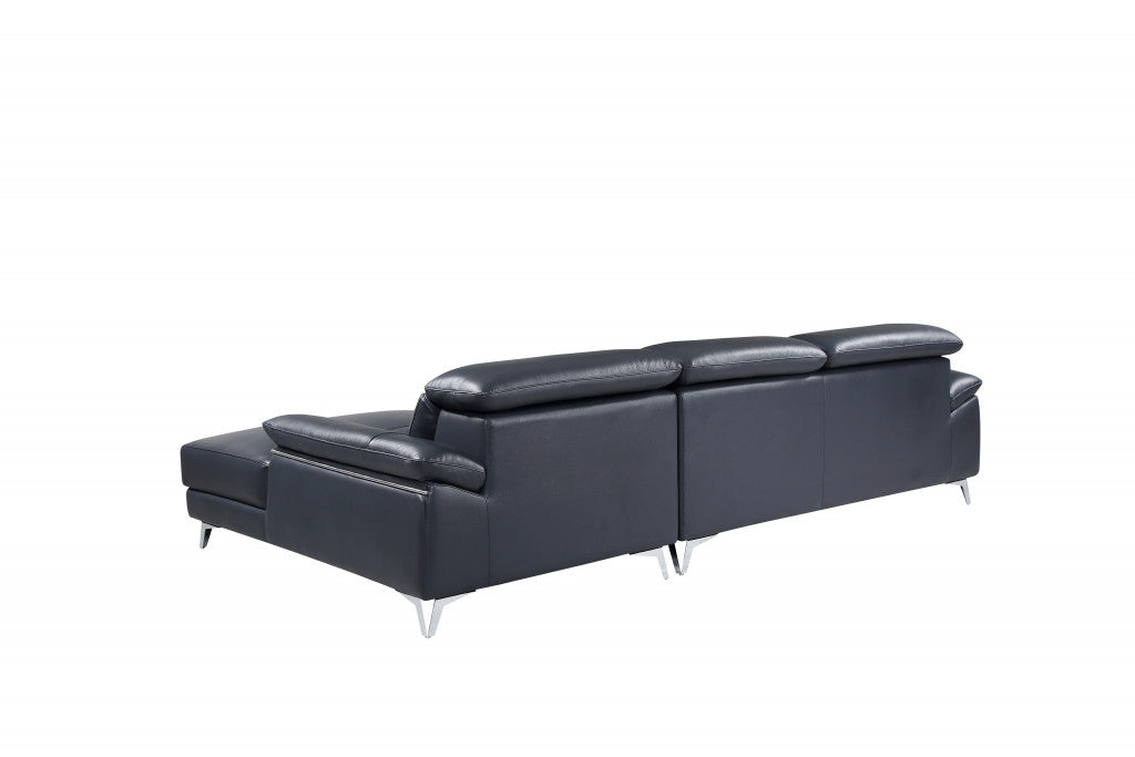 Navy Blue Italian Leather L Shaped 2 Piece Sectional