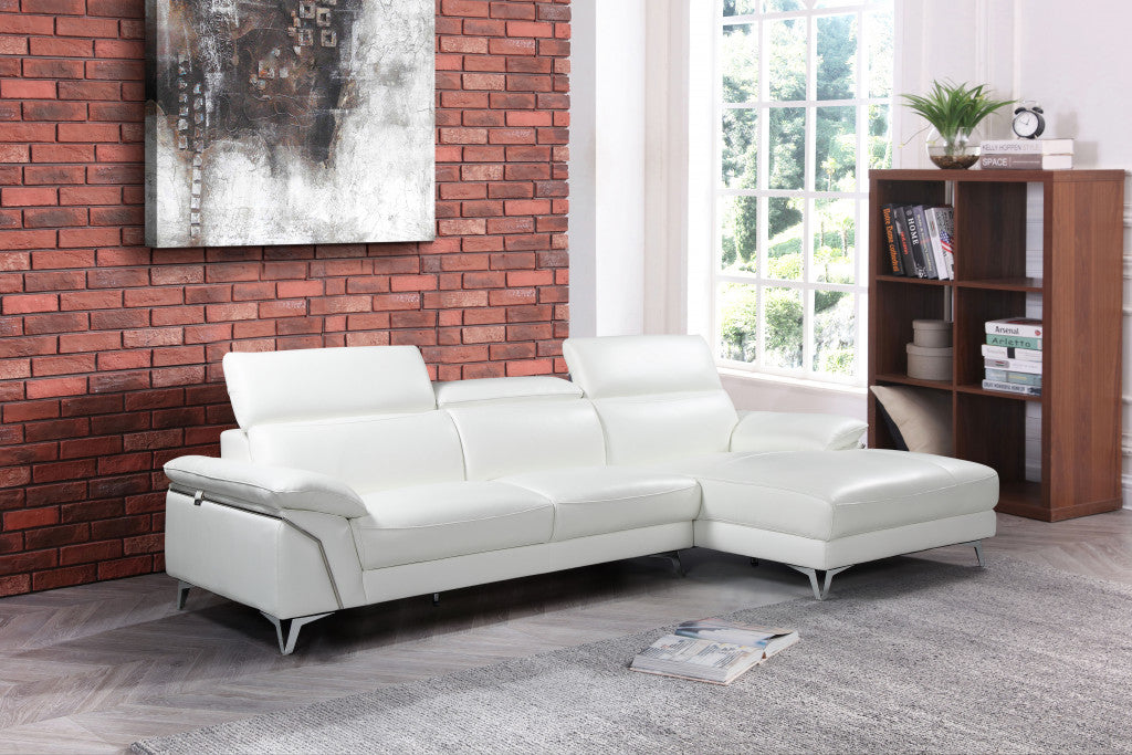 White Italian Leather L Shaped 2 Piece Sectional