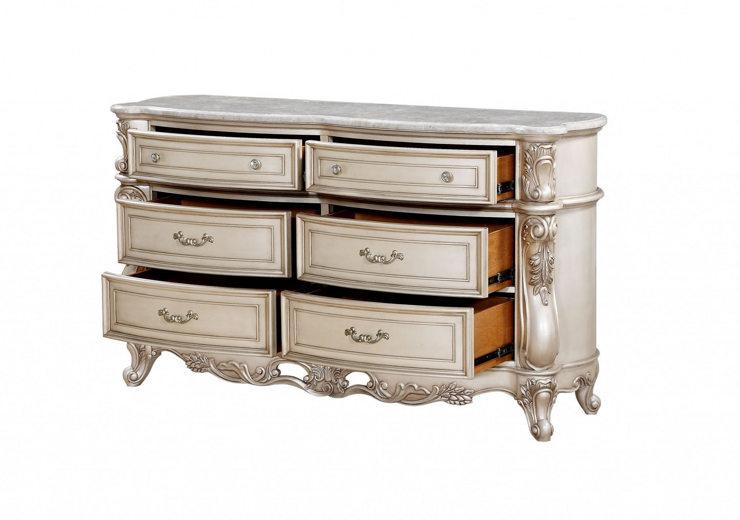 Natural and Ivory Solid Wood 6-Drawer Double Dresser